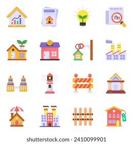 Paquete de propiedades y arquitecturas Iconos planos 


