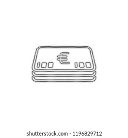 Pack of euro money or vouchers. Business icon. Dotted outline silhouette with shadow on white background
