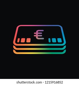 Pack of euro money or vouchers. Business icon. Rainbow color and dark background