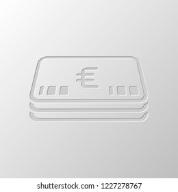 Pack of euro money or vouchers. Business icon. Paper design. Cutted symbol. Pitted style