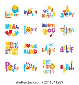 Pack of Expressive Slang Words Flat Stickers 

