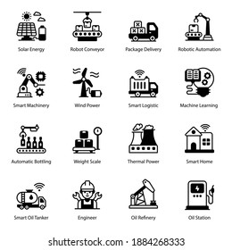 
Paquete de iconos sólidos de fábrica y automatización