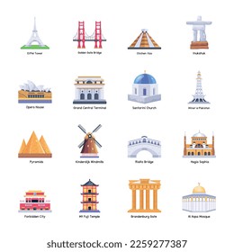 Pack of Famous Landmarks Flat Vectors 
