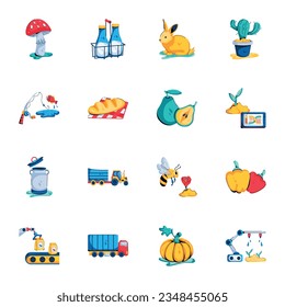 Pack of Farming Equipment Flat Icons  

