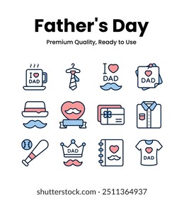 Pack de iconos del día de padres en estilo editable, listo para usar Vector