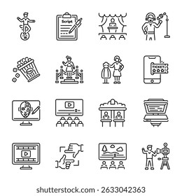 Pack of Film Media Linear Style Icons 

