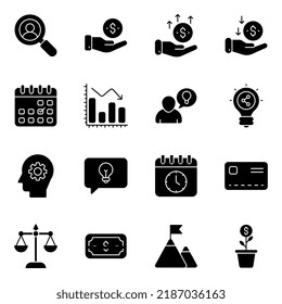 Paket von Finanz- und Infografik-Solid-Symbolen