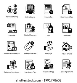 Pack of Finance and Investment Glyph Icons 
