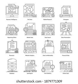 

Pack of Finance and Online Reporting Flat Outline Concept Icons 