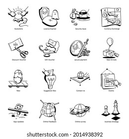 Doodle Illustrationen von Finanzprodukten und Dienstleistungen 