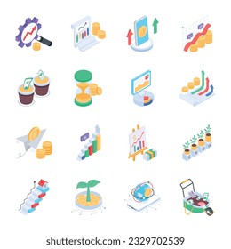 Pack of Financial Analysis Isometric Icons 

