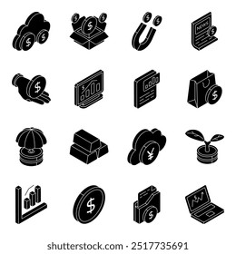 Paquete de icono plano financiero 