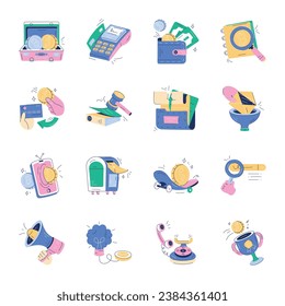 Pack of Financial Services Doodle Icons 

