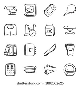 
Pack of First Aid and Safety Measurements Hand Drawn Icons 