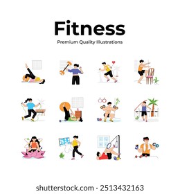 Pack of fitness and workout illustrations in modern design style