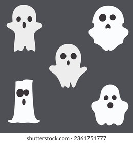 pack of flat halloween animated ghost collection. 