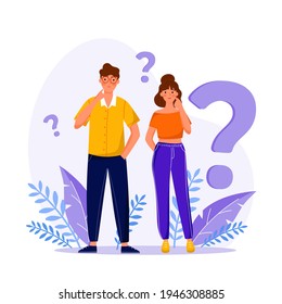 Pack Of Flat People Asking Questions Vector Illustration.