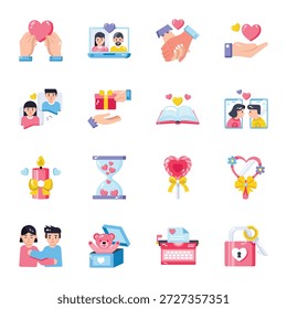 Pack of Flat Style Romantic Icons 