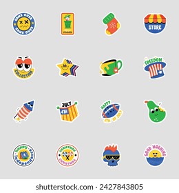 Pack of Flat Typographic Cartoon Stickers 

