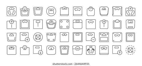Ícones de Linha Relacionados ao Pacote de Escala de Piso. Outline Signs para Gráficos e Web Design, Apps, Anúncios, Vários Cartões 