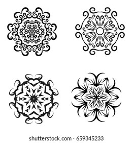 Pack of floral and tribal ornaments in black and white. Perfect for logos and patterns