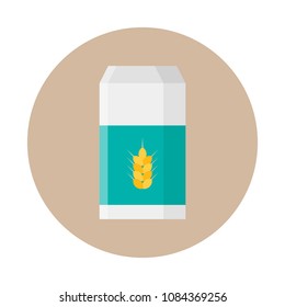 Pack of flour flat icon with long shadow isolated on beige background. Simple flour in flat style, vector illustration for web and mobile design. Food elements vector sign symbol.