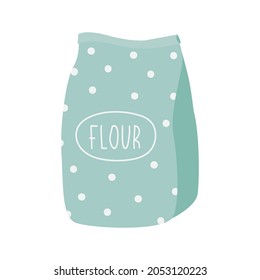 Packung Mehlgrafik. Handgezeichneter süßer Taschenvektor. Ingredient zum Backen. Retro-Doodle-Zeichnung. Papierpaket