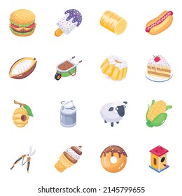 Pack of Food and Agriculture Isometric Icons 

