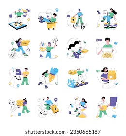 Pack of Food Delivery Flat Illustrations 

