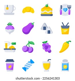 Pack of Food and Diet Flat Icons 

