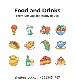 Pack of food and drinks premium quality icons in trendy style