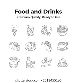 Pack of food and drinks premium quality icons in trendy style