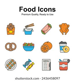 Pack of food icons in modern style, isolated on white background