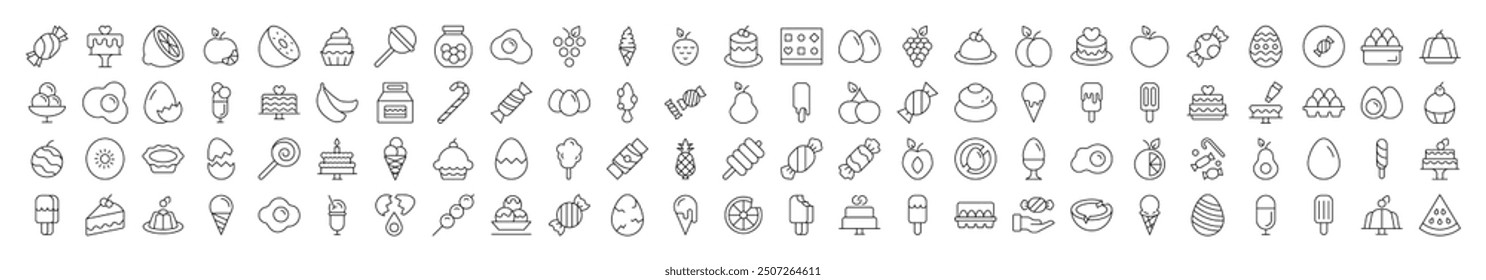 Pack of Food Related Line Icons. Editable Stroke for Design, Web Sites, Apps, Cards. Contains Linear Images of Eggs