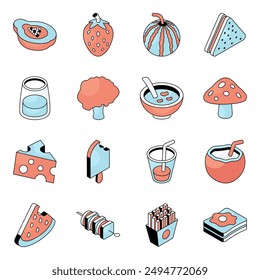 Pack of Food and Vegetable Flat Icon 