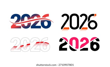 Paquete de cuatro Vectores de diseño de caligrafía de texto de año nuevo 2026