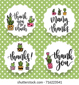 Pack of four cactus thank you stickers. Thank you labels.