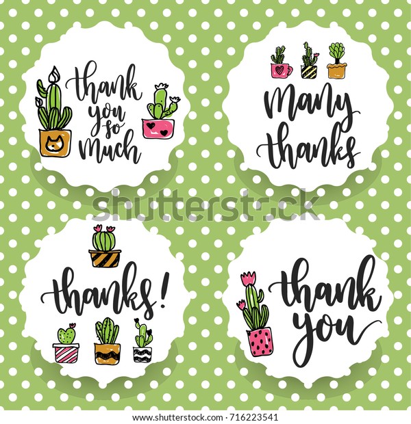 Pack Four Cactus Thank You Stickers Stock Vector (Royalty Free) 716223541