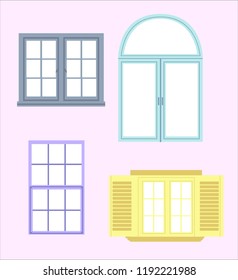 A pack of four colorful windows placed on wall