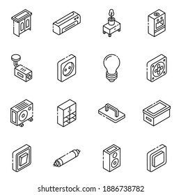 
Pack of Furniture and Appliances Glyph Isometric Icons 