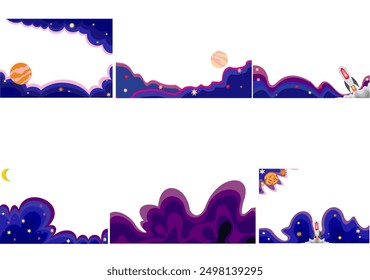 Pack: Galactic Journey: A Purple Gradient Odyssey with Planets, Stars, and a Rocket Launch