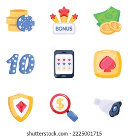 Pack of Gambling Games Flat Icons 

