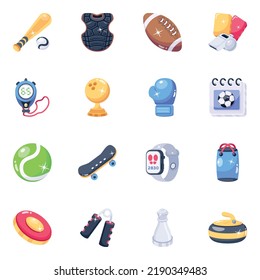 Pack of Games Equipment Flat Icons

