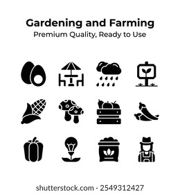 Pack of gardening and farming icons in modern style