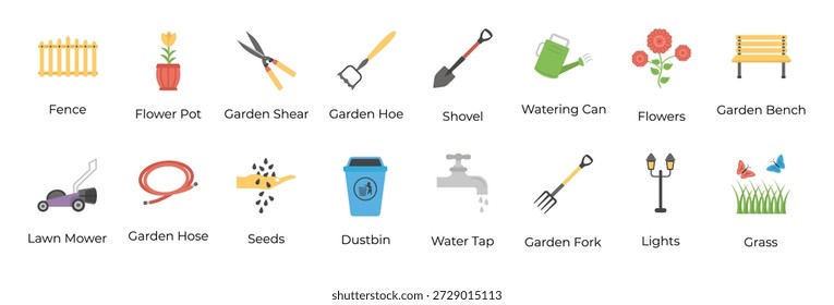 Paquete de iconos planos de jardinería