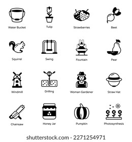 Pack of Gardening Tools Solid Icons 
