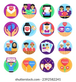 Pack of Global Parents Day Flat Rounded Icons 

