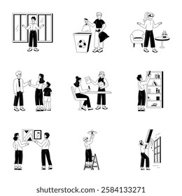 Pack of Glyph Style Home Renovation Illustrations 

