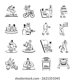 Pack of Glyph Style Meal Delivery Illustrations 

