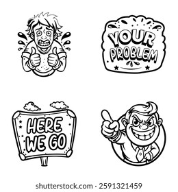 Pack of Glyph Style Reaction Stickers Typography